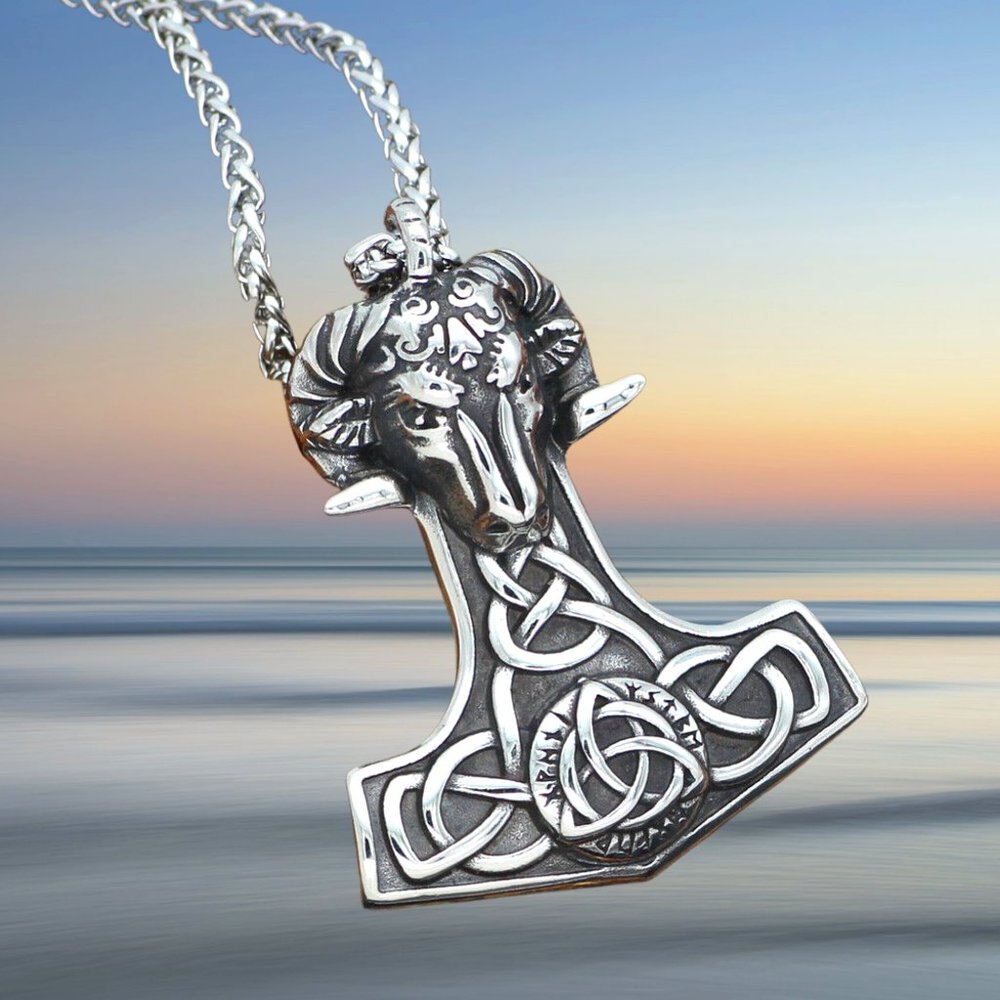 Personality Viking Sheep Head Titanium Steel Pendant Necklace